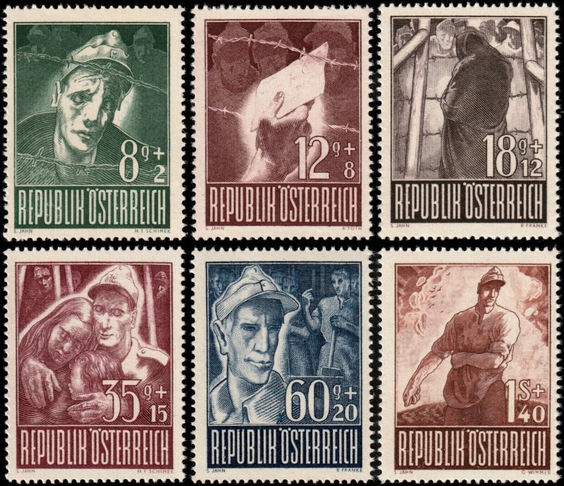 ✔️ AUSTRIA 1947 - PRISONERS OF WAR SURTAX - Sc. B218/B223  MNH ** [11AT64]