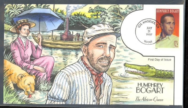 USA 1997 32c HUMPREY BOGART Sc 3152 on COLLINS HANDPAINTED FDC