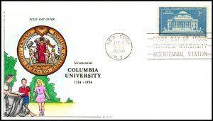 Scott 1029 3 Cents Columbia University Knoble Hand Painted FDC Planty 1029-13