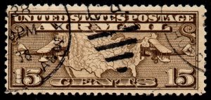 U.S. Scott #C8: 1926 15¢ Airmail, Used,  F, tear on top edge