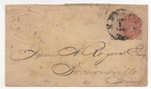 CSA Embossed Comm Merchants Cover Memphis Provisional 56X2 Sept 1, 1861 Ex Matz