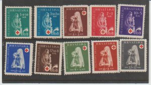 Croatia Scott #B42-B51 Semi-Postal MH 1943 Topic Nursing , Red Cross