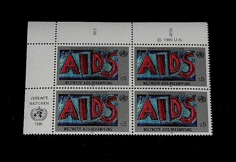 U.N. 1990, VIENNA #99, FIGHT AIDS ISSUE. INSC. BLK/4, NICE!! LQQK!!