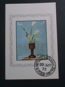 SHARJAH- AIRMAIL 1972 LOVELY WHITE FLOWERS -IMPERF :CTO S/S SHEET-VERY FINE