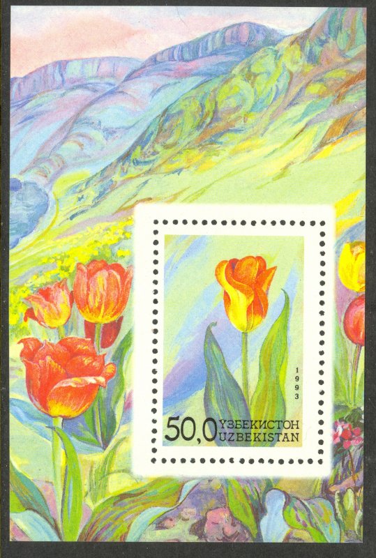 UZBEKISTAN 1993 FLOWERS Souvenir Sheet Scott 44 MNH