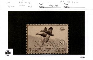 United States Postage Stamp, #RW7 Mint No Gum, 1940 Duck Hunting (AB)