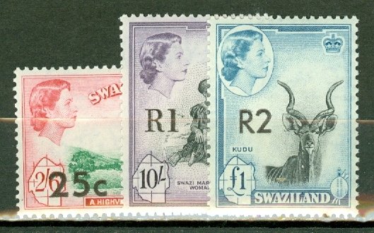 LC: Swaziland 67-77, 78a, 79 mint CV $70; scan shows only a few