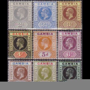 GAMBIA 1912 - Scott# 73-81 King GV 2p-1s LH