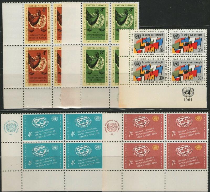 UN NY MNH Scott # 88-92 Courts, IMF, Geneva Inscription Blocks (20 Stamps) -4