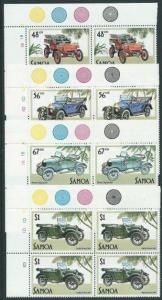 SAMOA 1985 Vintage Cars in plate blocks of 4 MNH...........................41445