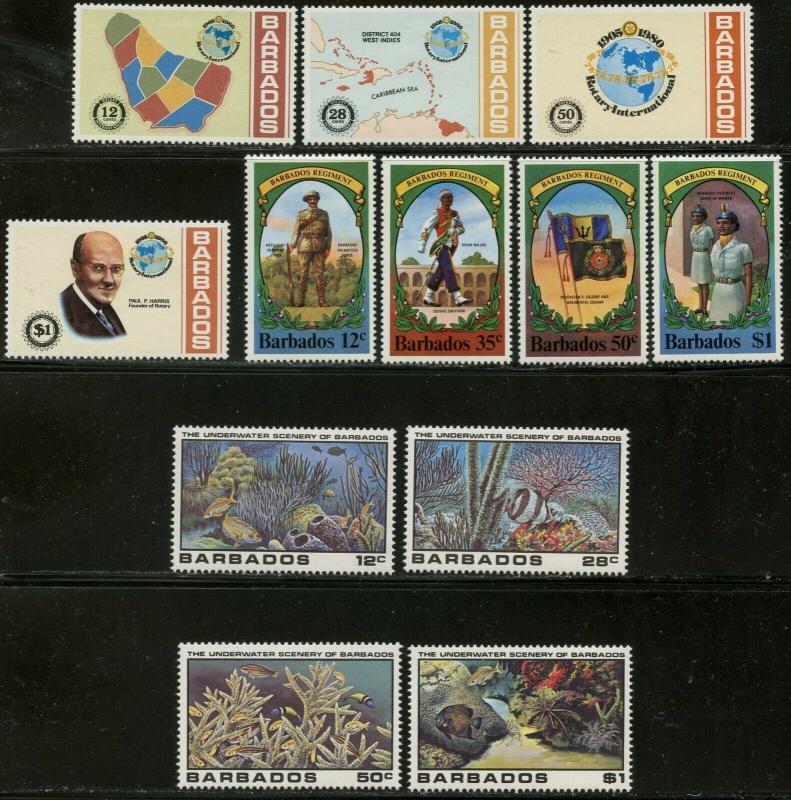 BARBADOS Sc#524-537, 537a 1980 Three Complete Sets & 3 S/S OG Mint Hinged