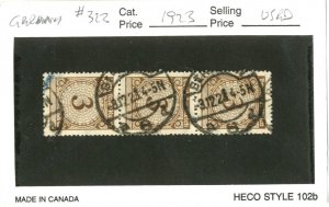GERMANY - SC #322 - USED STRIP OF 3 ON CARD - 1923 - GERMAR350