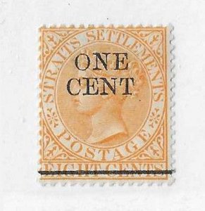 Straits Settlements Sc #80 1c on 8c  with narrow  'N'  variety OG VF