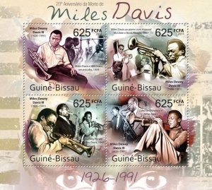 GUINEA BISSAU - 2011 - Miles Davis - Perf 4v Sheet - Mint Never Hinged