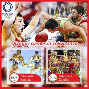 Stamps. Olympic Games Tokyo 1+1 sheets perf Zambia MNH **