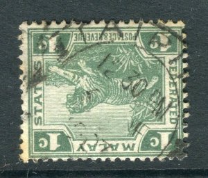 STRAITS SETTLEMENTS; 1900s Fed States Tiger used value + POSTMARK Taiping