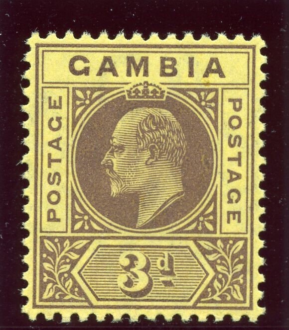 Gambia 1909 KEVII 3d purple/lemon-yellow superb MNH. SG 75a. 