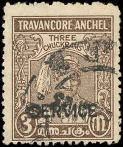 TRAVANCORE (INDIAN STATE) Sc 39 USED - 1939 3ch Sir Bala Rama Varma