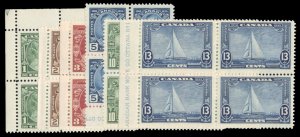 Canada #211-216 Cat$148.40, 1935 1c-13c, complete set in blocks of four, neve...