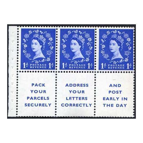 SG541a SB29a 1d Wilding Wmk Edward Inverted Booklet pane with Labels U/M