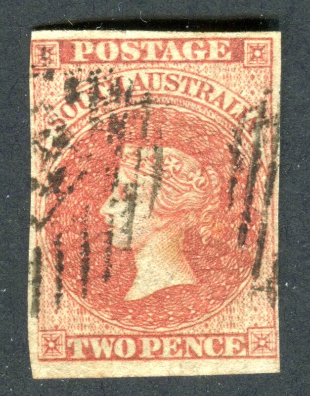 South Australia 1856. 2d orange red. Used. Large Star. 4 Margins. SG7.