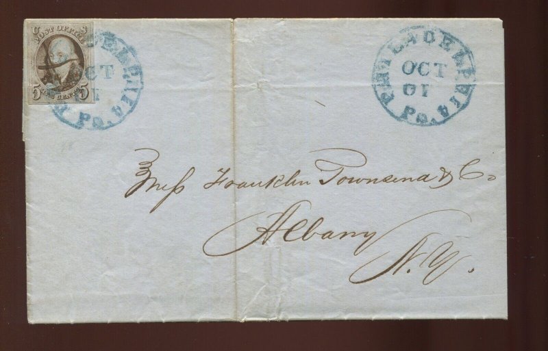 1 Franklin Imperf Used Stamp on Cover Philadelphia PA to Albany NY (LV 1635) 