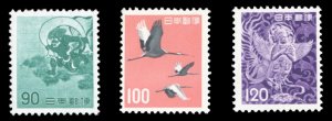 Japan #752-754 Cat$46, 1962-65 90y-120y, three high values, hinged