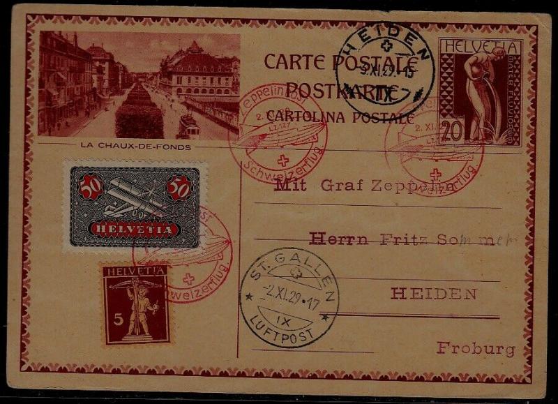 Switzerland Zeppelin card 3.11.29 Heiden