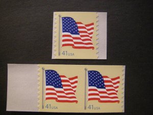 Scott 4188, 41c Flag, Pair & Single, P/V variety, MNH Coil Beauties