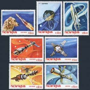 Nicaragua 1152-1156, C1003-1004, MNH. Michel 2261-2267. Satellites, 1982. Dogs.