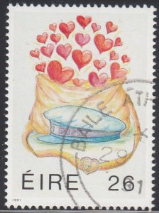 Ireland 1991 used Sc #822 26p Hearts, Mail bag and cap Love