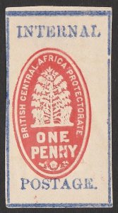 BRITISH CENTRAL AFRICA 1898 Internal Postage cheque stamp 1d imperf.Certificate.