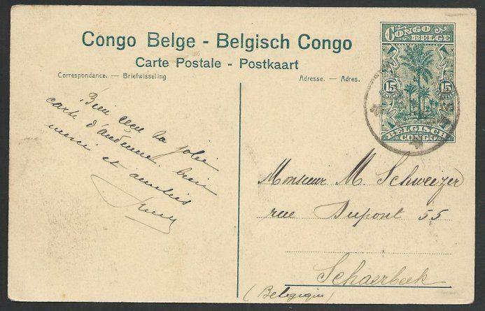 BELGIAN CONGO 15c pictorial postcard - Farming - used to Belgium...........51208