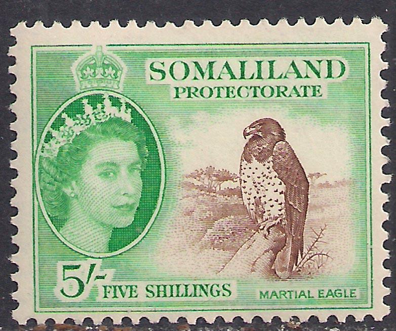 Somaliland 1953 - 58 QE2 5/-d Brown & Green MM SG 147 ( R1033 )