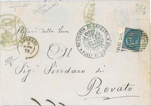 CHESS : ROOK - LIONS  - POSTAL HISTORY cover: ITALY 1878 COVER with POSTMARK