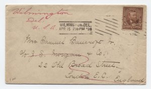 1898 Wilmington DE 5ct 1st bureau cover to England Barry machine [S.3400]