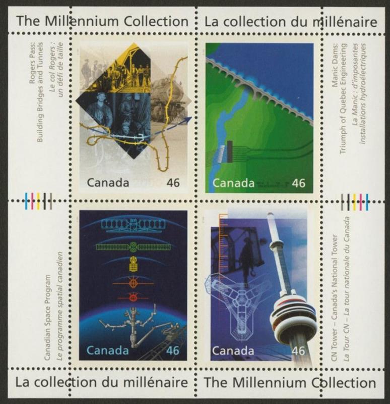 Canada 1831 MNH CN Tower, Space, Manic Dams, Rogers Pass Tunnels