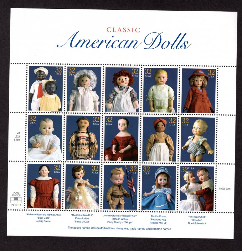 US 3151,  Sheet of 15, VF,  MNH,  American Dolls, CV $13.50 ..... 6785997