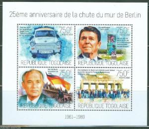 TOGO 2014 25th  ANNIVERSARY OF THE FALL OF THE BERLIN WALL  REAGAN GORBACHEV SHT