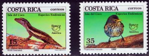 Costa Rica 1992 Sc#449/450 IGUANA-BIRD OF COCO ISLAND-AMERICA-UPAEP SET (2) MNH