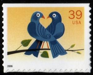 SC#4029 39¢ Love Birds Booklet Single: (2006) SA