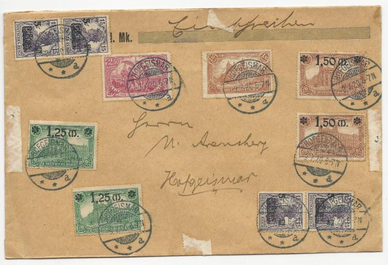 Germany Mixed Franking Stamps on Cover July 9, 1920 Hofgeismar