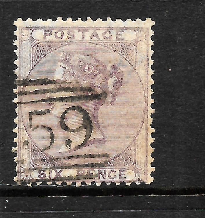 GREAT BRITAIN  1855-57  6d  PALE  LILAC  QV   FU  WMK INV   SG 70f