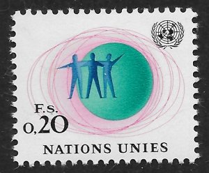 UN Geneva #3 20c Three Men United Before Globe ~ MNH