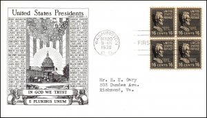 Scott 821 16 Cents Lincoln Historic Arts FDC Typed Address Block Planty 821-62