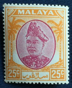 Malaya 1949 SELANGOR Sultan Hishamuddin Alam Shah 25c MLH SG#103 M4962