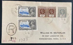 1935 Leeward Island Registered cover To USA King George V Silver Jubilee Stamp