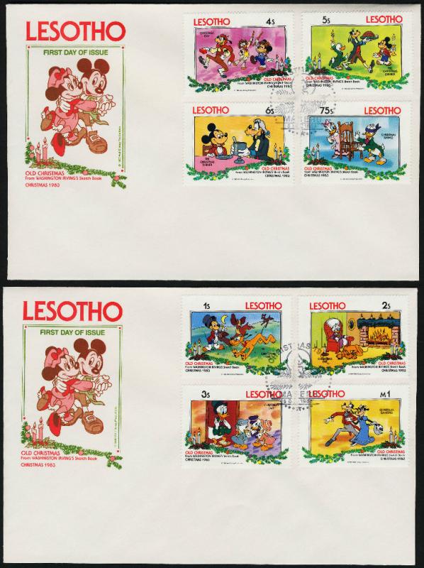 Lesotho 412-20 on FDC's - Disney, Christmas, Pluto, Mickey