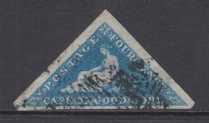 Cape of Good Hope Sc 2, SG 2 used 1853 4p deep blue Hope Seated, almost VF