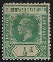 Gilbert and Ellice Islands #14 Unused HR; 1/2p Kinge George V (1912)